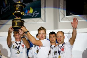 2008 Monsoon Cup. Ian Williams and crew celebrating after winning the World Match Racing Trophy (Sunday the 7th December 2008). <br />
 © Sander van der Borch - SubZero Images http://www.subzeroimages.com